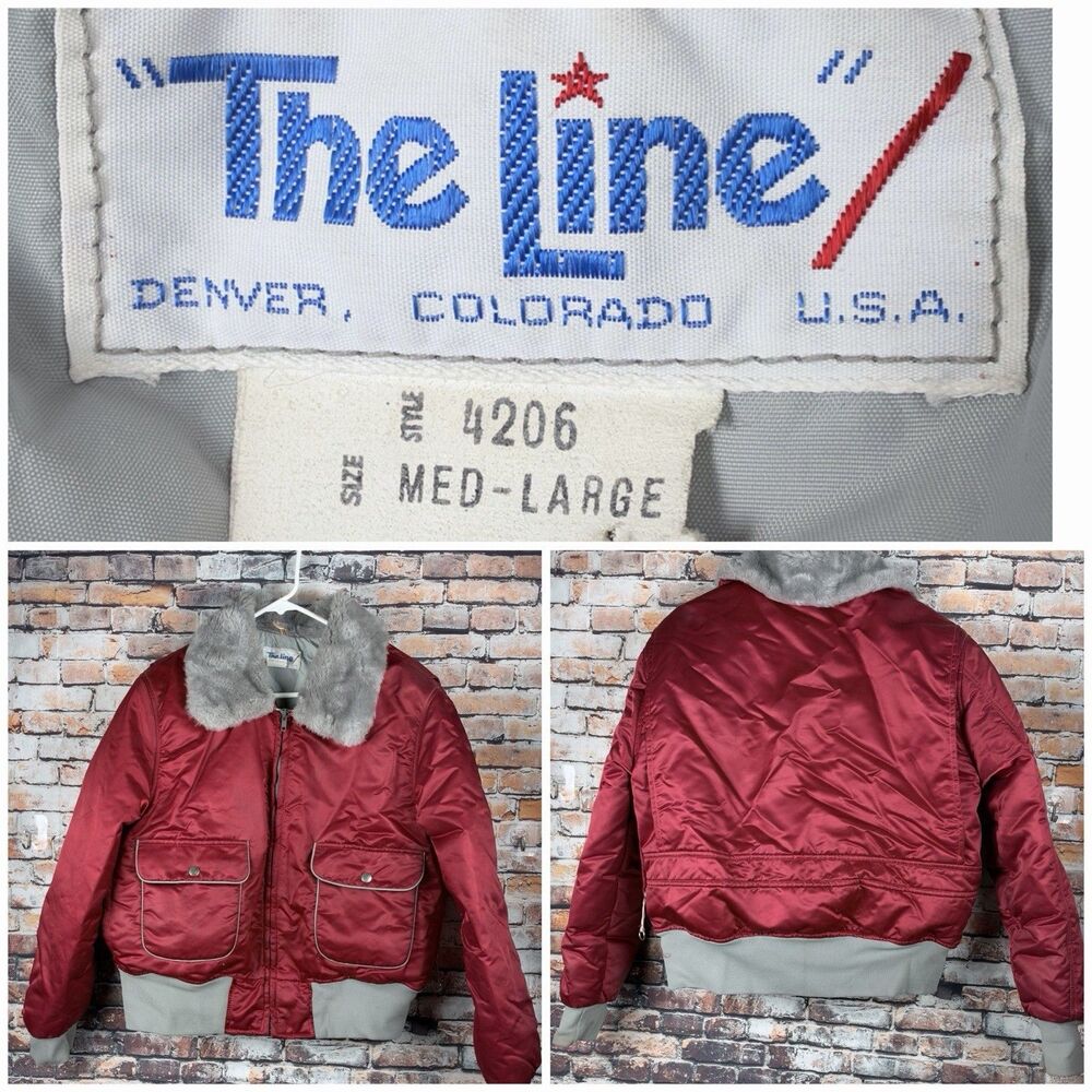 The Line Denver Colorado Vintage Satin Red Goose Down Ski Jacket Faux Collar M/L